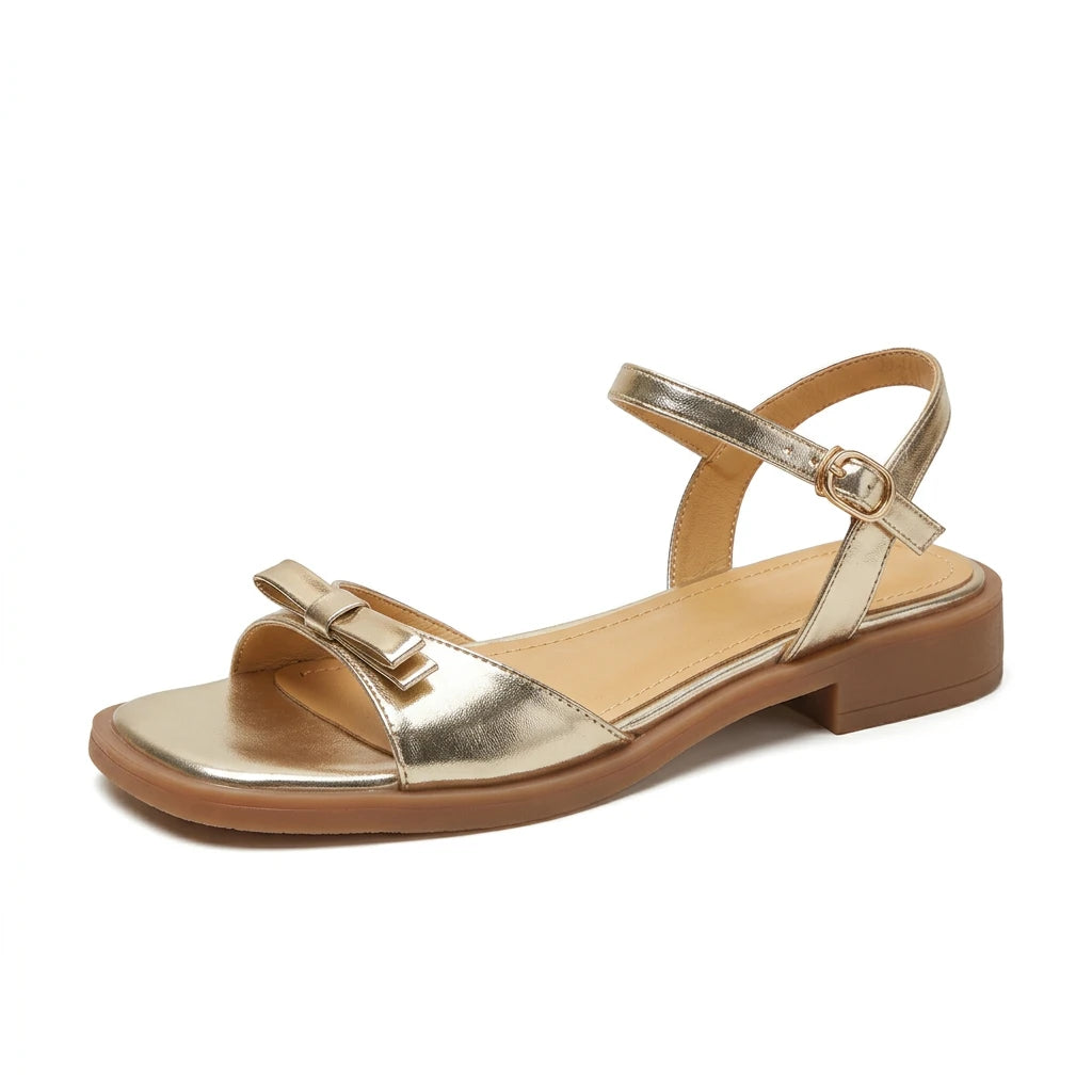 sandales plates dorées cuir - Variation 1