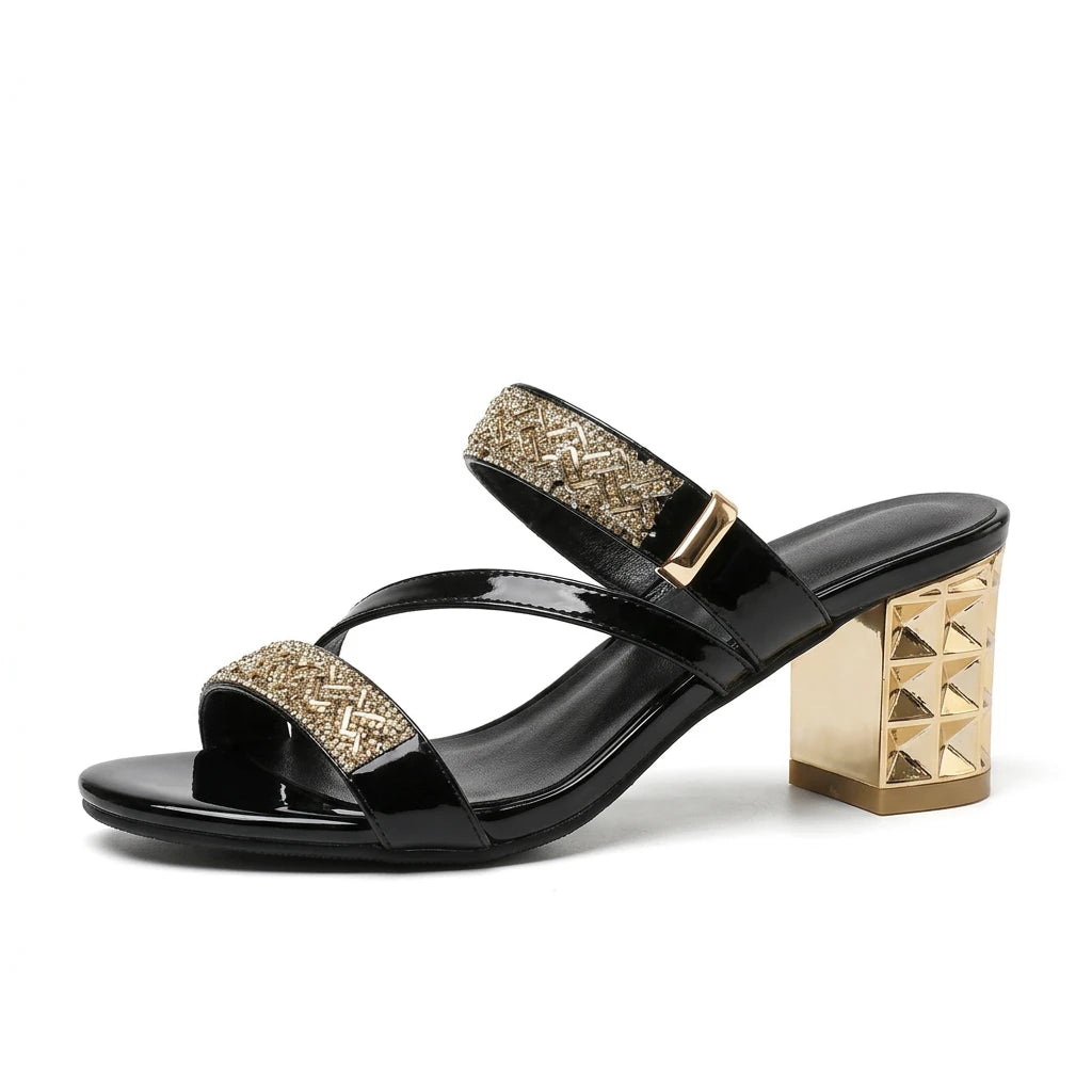 sandales plates noires et dorées - Variation 1