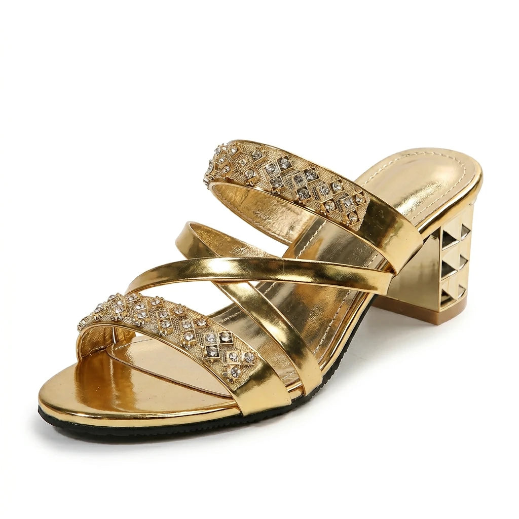 sandales dorées talon carré - Variation 2