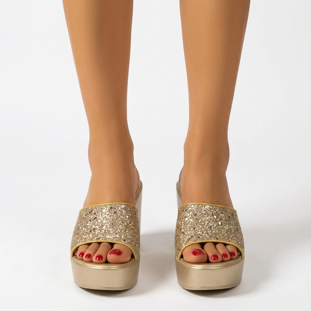 sandales dorées talon bois - Variation 3