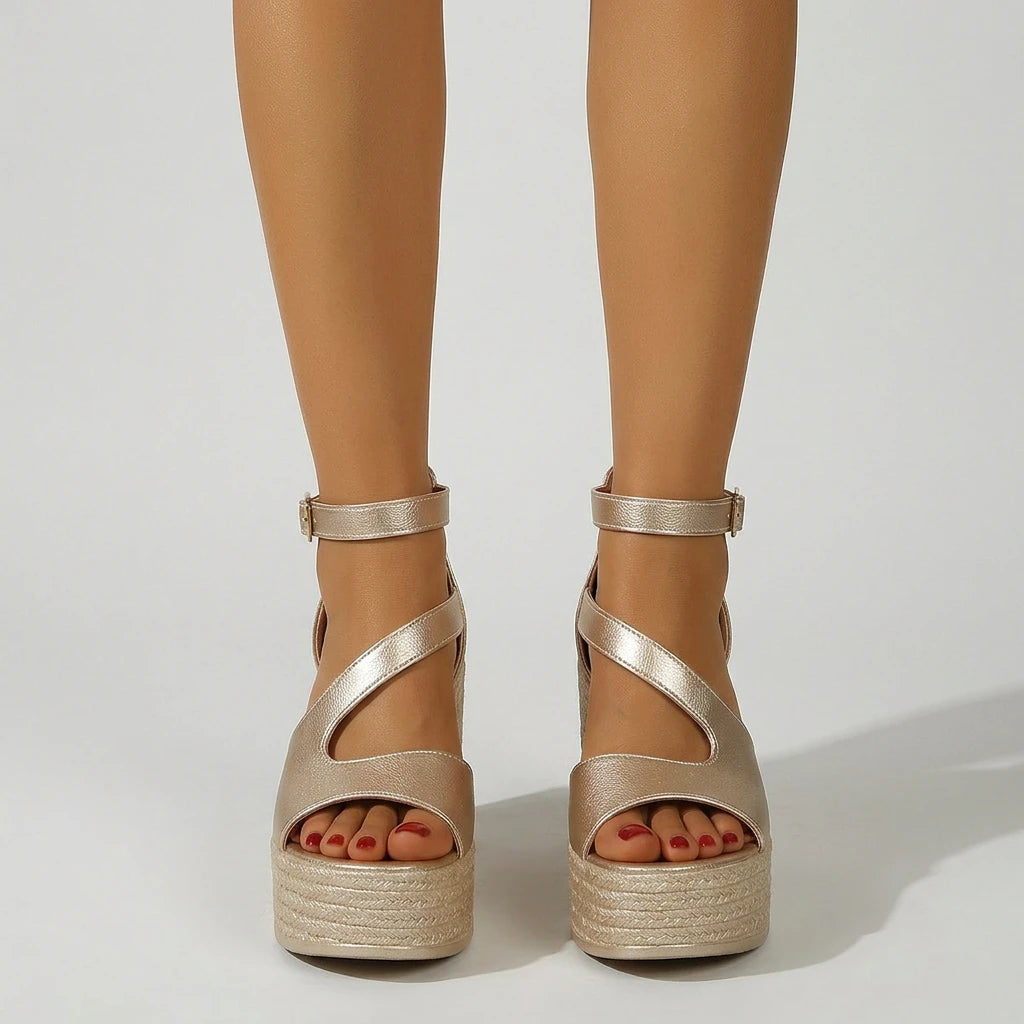sandales compensées dorées mariage - Variation 3
