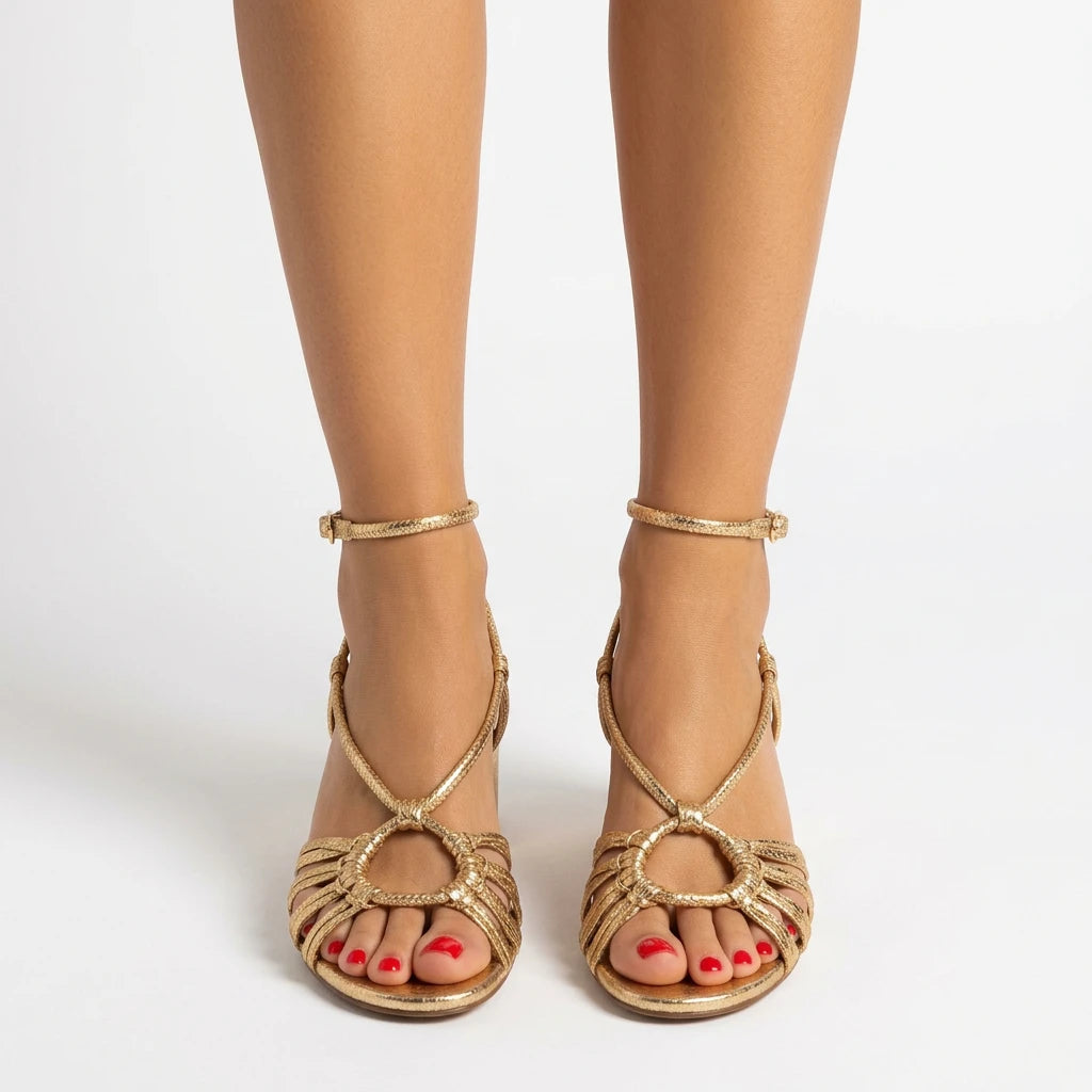 sandale dorée en cuir à brides tressées - Variation 3