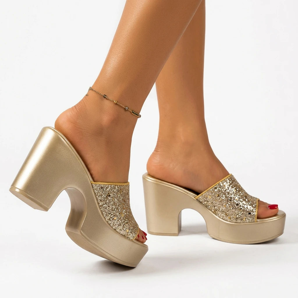 sandales dorées talon bois - Variation 4