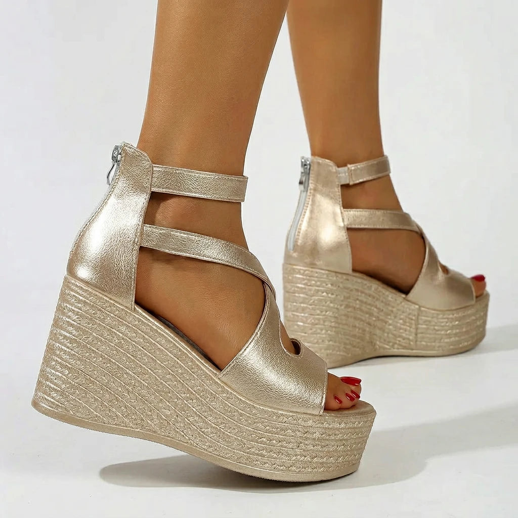 sandales compensées dorées mariage - Variation 4